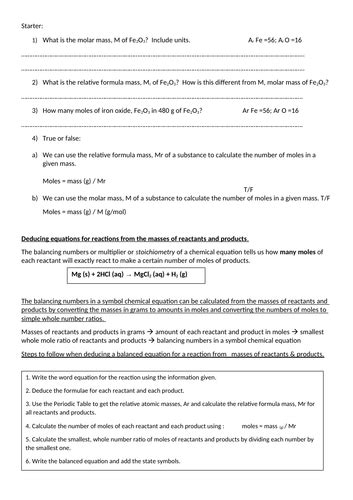 From Masses To Moles To Balanced Equations Ht Gcse Chemistry Aqa