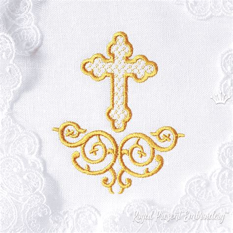 Christian Cross With Decor Machine Embroidery Design 2 Sizes Royal