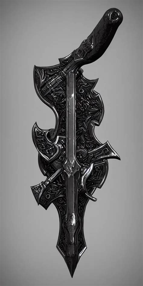 A Black And Silver Axe Skull Crest Ornament Weapon Stable