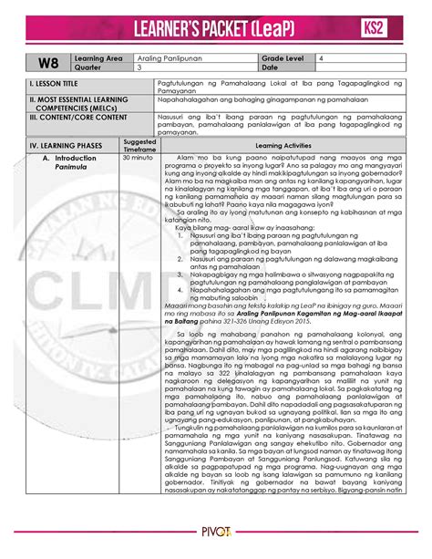 Copy Of Lea P Ap G4 Week8 Q3 W Learning Area Araling Panlipunan Grade