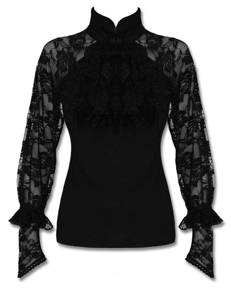 Punk Rave Mortifera Blouse Top Black Gothic Steampunk Lace Sleeve Jabot