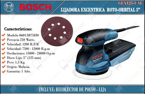 Bosch Lijadora Roto Orbital 5 250w Gex 125 1 Ae Centro De Materiales