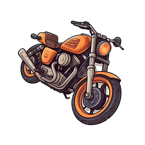 Motorcycle In Cartoon Style Stiker On White Background On Isolated