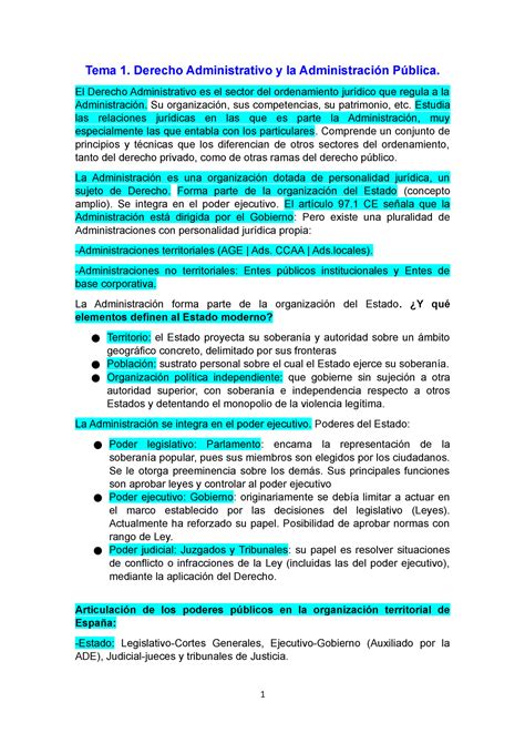 Tema 1 Derecho Administrativo I Tema 1 Derecho Administrativo Y La