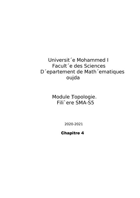 Topologie Chapitre 4 SMA S5 Universit E Mohammed I Facult E Des