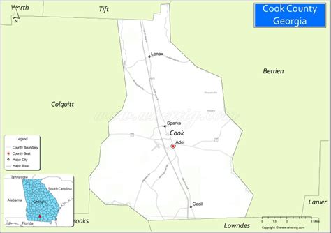 Map of Cook County, Georgia - Where is Located, Cities, Population, Highways & Facts