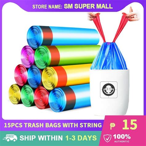 Thickened Roll Pcs Trash Bags With Strings Garbage Bag With Handle