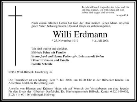 Traueranzeigen Von Willi Erdmann Trauer In NRW De