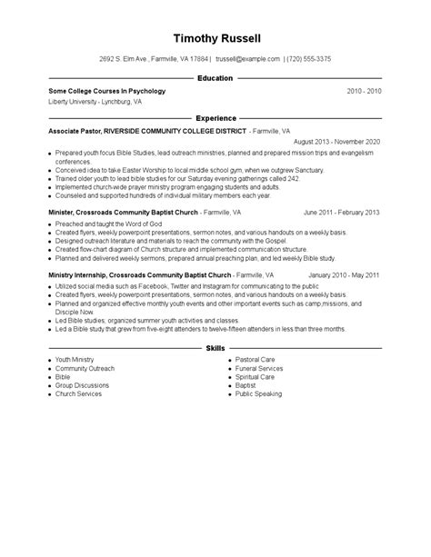 Associate Pastor Resume Examples And Tips Zippia