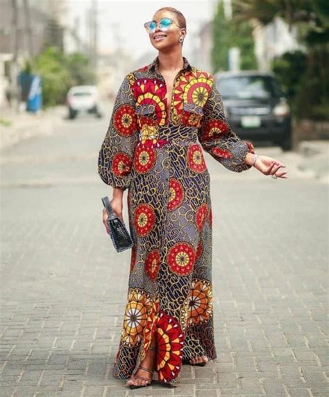 African Print Autumn Dress With Sleeves Ankara Maxi A Dress With Buttons Long African Dress