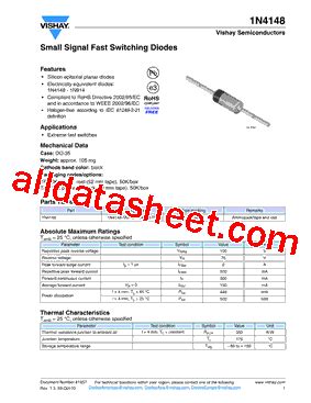 1N4148 Datasheet PDF Vishay Siliconix