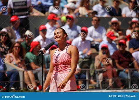 Aryna Sabalenka Of Belarus During On Court Interview After Round