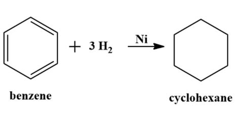 Catalytic hydrogenation of benzene gives