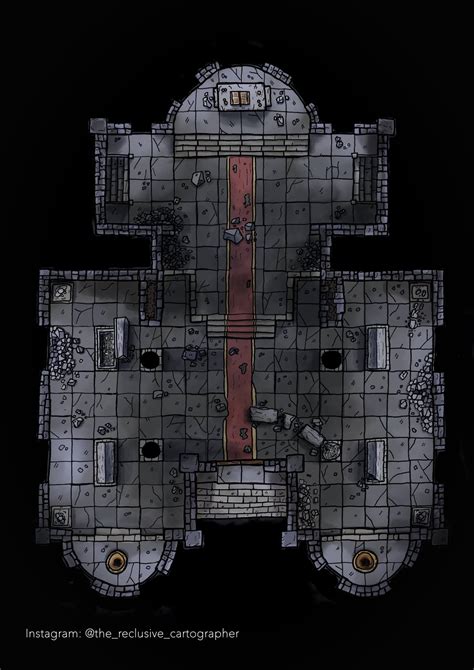 Ground Floor Of A Ruined Cathedral Dungeon Map Went For A Moonlit Look