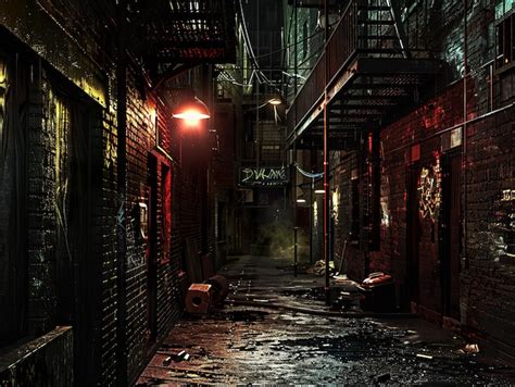 Dark Mysterious Alleyway On Night Background Dark Alleyway Wallpaper