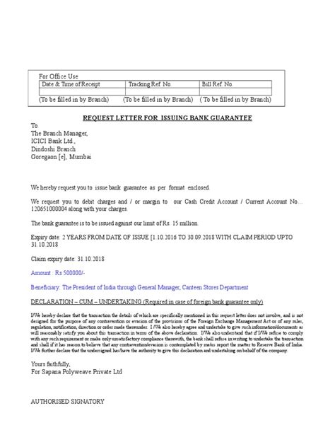 For Office Use: Request Letter For Issuing Bank Guarantee | PDF