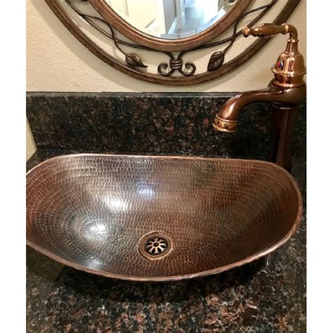 Simplycopper 18 Oval Sleigh Copper Vessel Bathroom Sink In Brushed Sedona And Reviews Wayfair