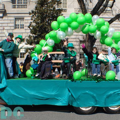 St Patricks Day Parade Float Green Balloons Green Clothes And Big