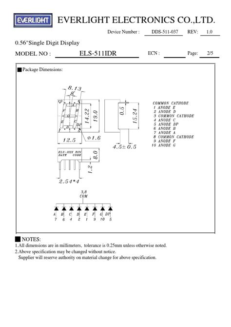 Els Idr Datasheet Single Digit Display