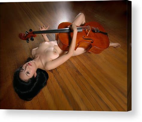 0149 Naked Cellist With Cello Acrylic Print By Chris Maher