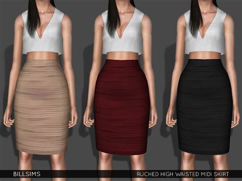 The Sims Resource Ruched High Waisted Midi Skirt