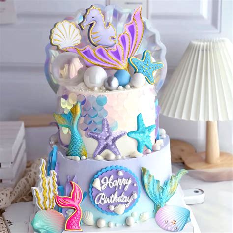 Little Mermaid Cake Topper Under The Sea Cake Decoration Seashell Cake Topper Mermaid Tail Cake