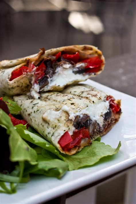 Grilled Portobello Mushroom Roasted Red Pepper And Goat Cheese Wrap Bs