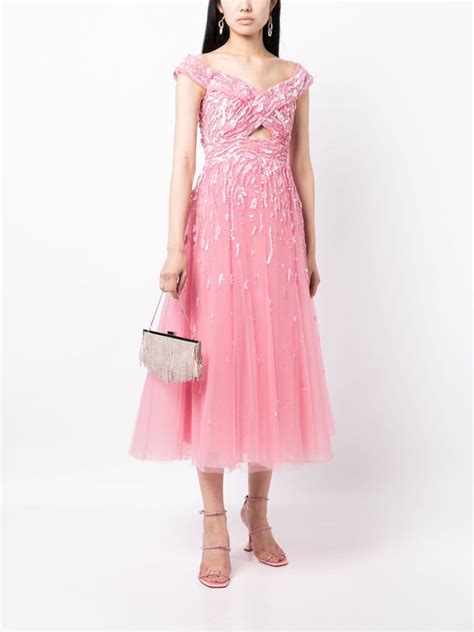 Zuhair Murad Off Shoulder Embellished Gown Pink Farfetch