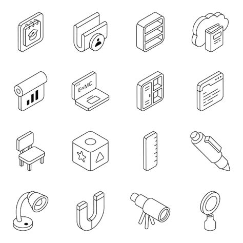 Premium Vector Pack Of Study Linear Isometric Icons