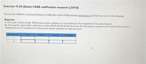 Solved Exercise 11 34 Static Fasb Codification Research