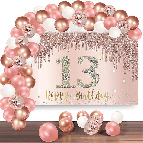 Happy Th Birthday Banner With Rose Gold Balloon Arch Pink Photo