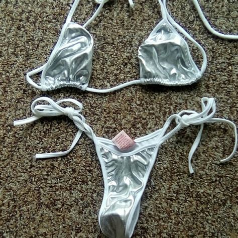 Roma Swim White Silver Metallic Micro Tiny Bikini Poshmark