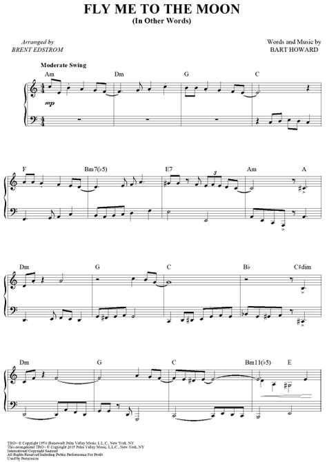 Fly Me To The Moon In Other Words Sheet Music For Piano Solo Sheet