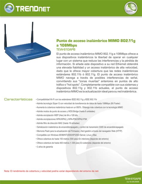 Punto de acceso inalámbrico MIMO 802 11ga 108Mbps