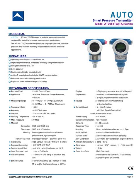 direct mounted pressure transmitter datasheet