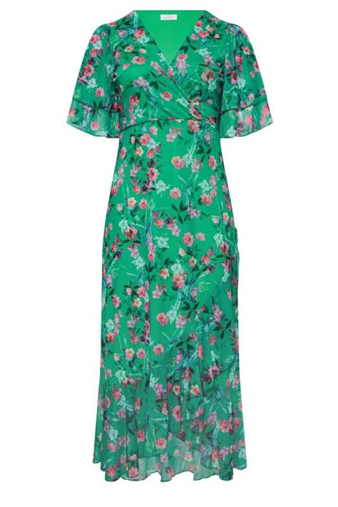 Yours London Plus Size Green Floral Print Wrap Maxi Dress Yours Clothing