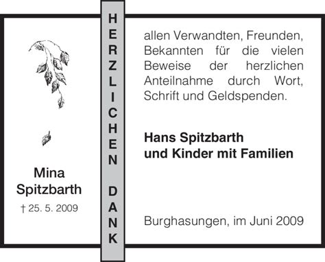 Traueranzeigen Von Mina Spitzbarth Trauer Hna De