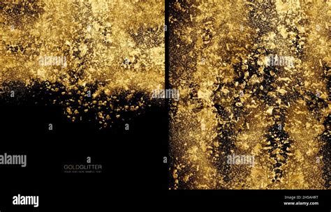 Gold Flakes Or Golden Dust On Black Background Abstract Background