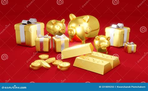 3d Rendering Concept Of Golden Piggy Bank Golds Golden Coins