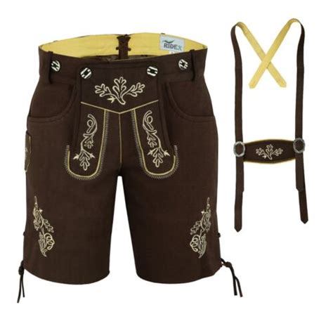 Mens Bavarian Leather Lederhosen Suspenders Short Ebay