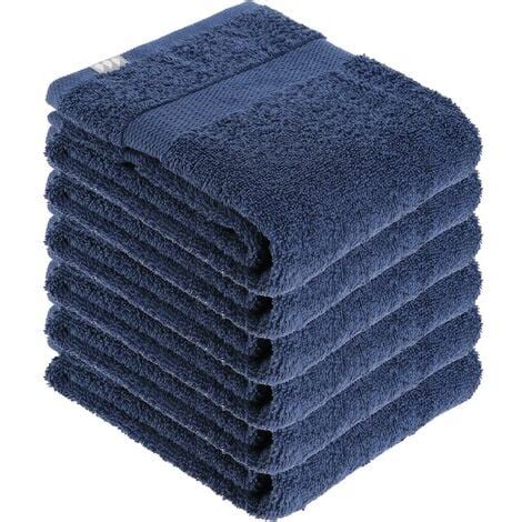 Lot De Serviettes De Toilette Tissu Ponge Coton Bleu Marine