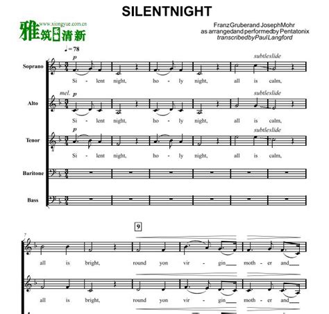 Pentatonix Silent Night阿卡贝拉混声合唱谱 Satbb