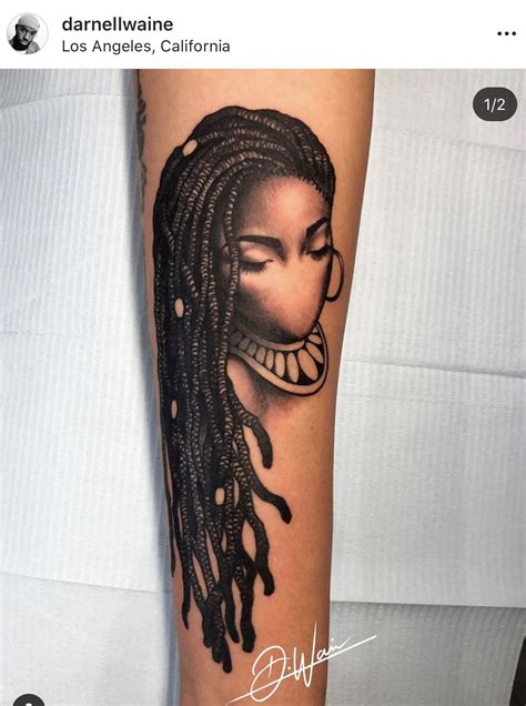 Long Locs Woman Portrait Tattoo Black Art Tattoo Tattoos Black