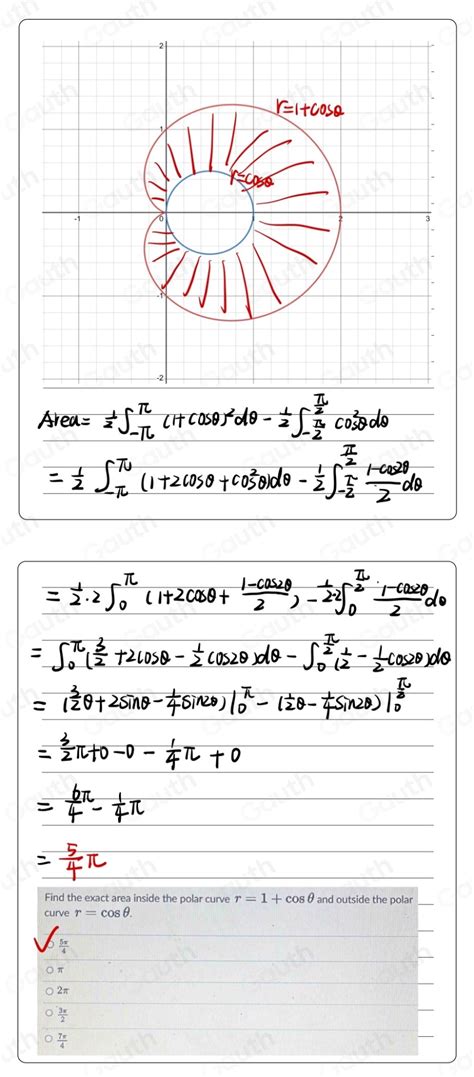 Solved Find the exact area inside the polar curve r 1 cos θ and