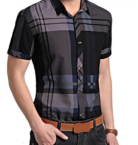 M Xxxl 2014 Summer Men Short Sleeve Lapel Plaid Shirts Mens Casual