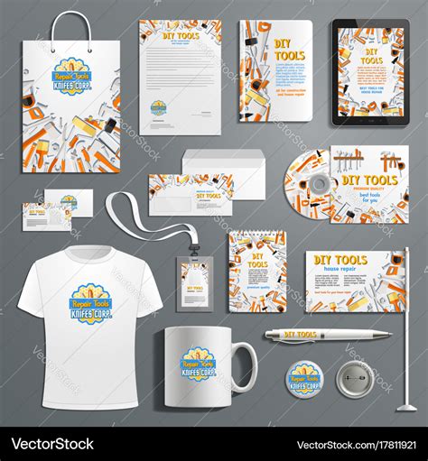 Corporate Identity Items With Work Tools Vector Image