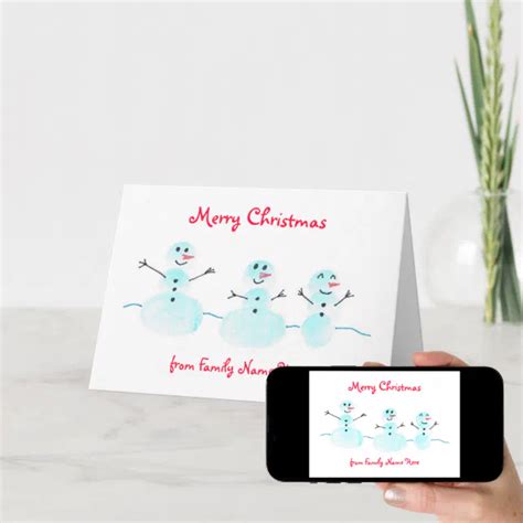 Fingerprint Snowman Christmas Card Personalize Zazzle