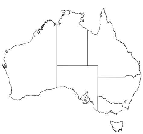 Desenho de Mapa mudo da Austrália estados e territórios para