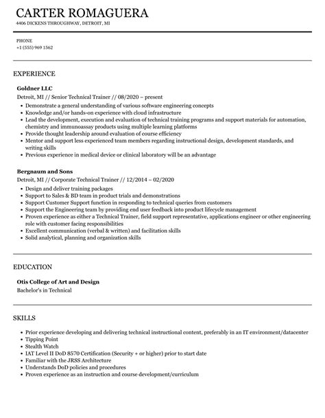 Technical Trainer Resume Samples Velvet Jobs