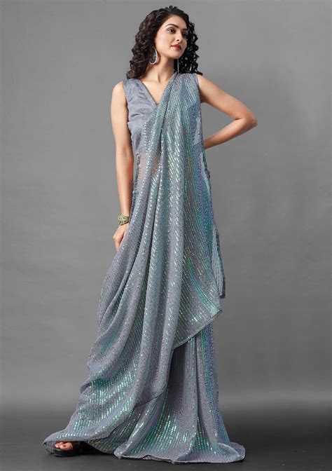 Sequence Saree Usa Sequins Shimmer Glitter Sarees Evening Etsy